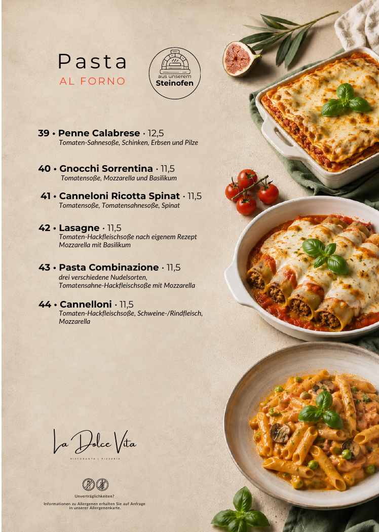 La Dolce Vita Speisekarte – Pasta al Forno, Seite 9