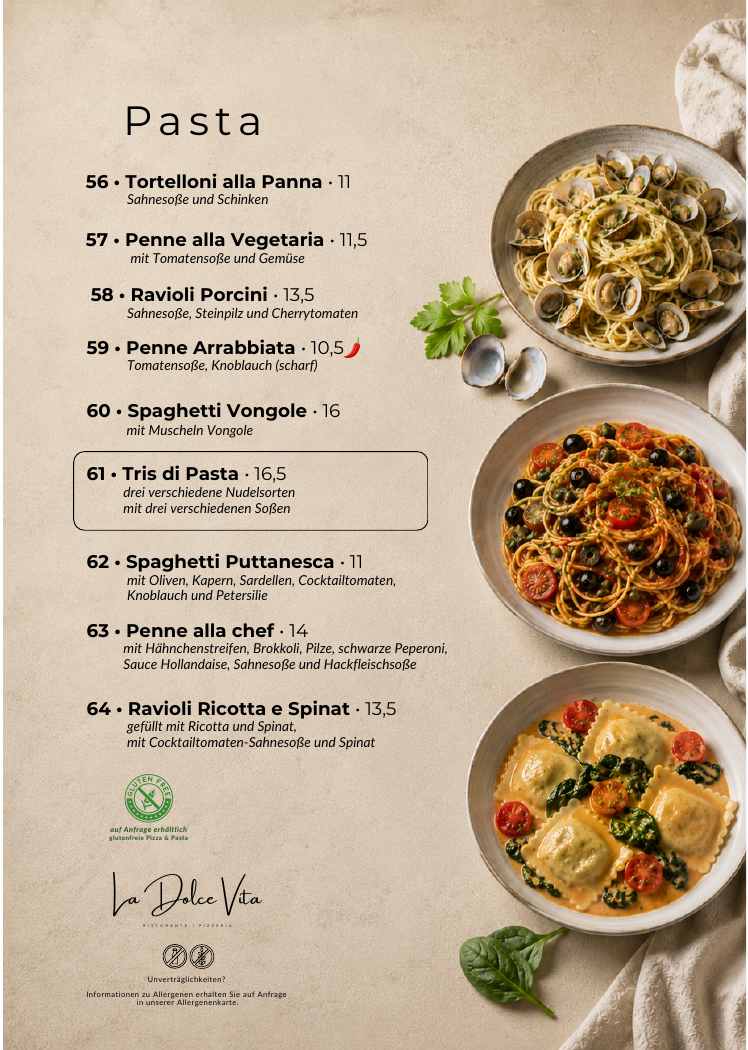 La Dolce Vita Speisekarte – Pasta, Seite 11