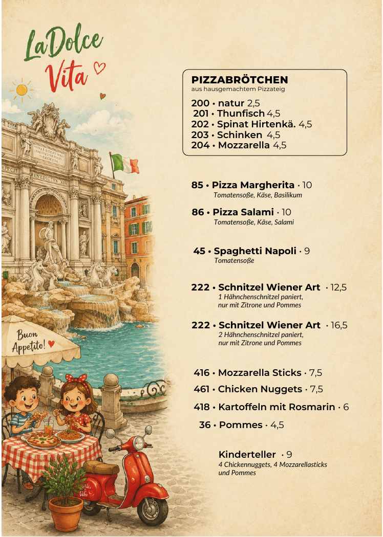 La Dolce Vita Speisekarte – Pizza und Kindergerichte, Seite 12