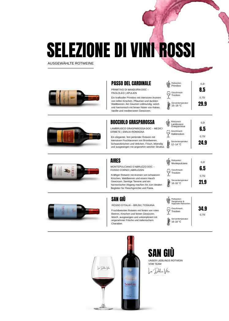 La Dolce Vita Speisekarte – Rotwein, Seite 21